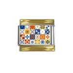 Mexican-talavera-pattern-ceramic-tiles-with-flower-leaves-bird-ornaments-traditional-majolica-style- Gold Trim Italian Charm (9mm) Front