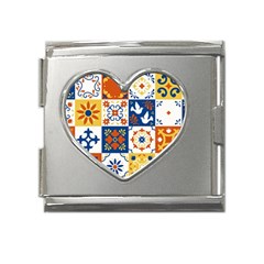 Mexican-talavera-pattern-ceramic-tiles-with-flower-leaves-bird-ornaments-traditional-majolica-style- Mega Link Heart Italian Charm (18mm) by uniart180623