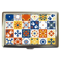 Mexican-talavera-pattern-ceramic-tiles-with-flower-leaves-bird-ornaments-traditional-majolica-style- Cigarette Money Case by uniart180623