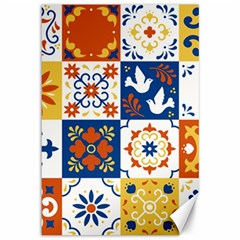 Mexican-talavera-pattern-ceramic-tiles-with-flower-leaves-bird-ornaments-traditional-majolica-style- Canvas 12  X 18  by uniart180623