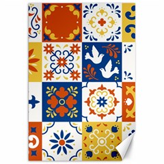 Mexican-talavera-pattern-ceramic-tiles-with-flower-leaves-bird-ornaments-traditional-majolica-style- Canvas 20  X 30  by uniart180623