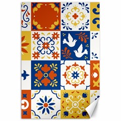 Mexican-talavera-pattern-ceramic-tiles-with-flower-leaves-bird-ornaments-traditional-majolica-style- Canvas 24  X 36  by uniart180623