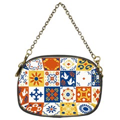 Mexican-talavera-pattern-ceramic-tiles-with-flower-leaves-bird-ornaments-traditional-majolica-style- Chain Purse (one Side) by uniart180623