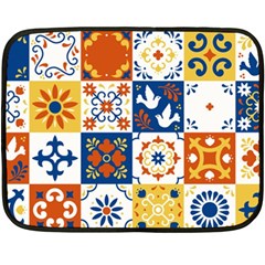 Mexican-talavera-pattern-ceramic-tiles-with-flower-leaves-bird-ornaments-traditional-majolica-style- Fleece Blanket (mini) by uniart180623