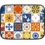 Mexican-talavera-pattern-ceramic-tiles-with-flower-leaves-bird-ornaments-traditional-majolica-style- Two Sides Fleece Blanket (Mini) 35 x27  Blanket Front