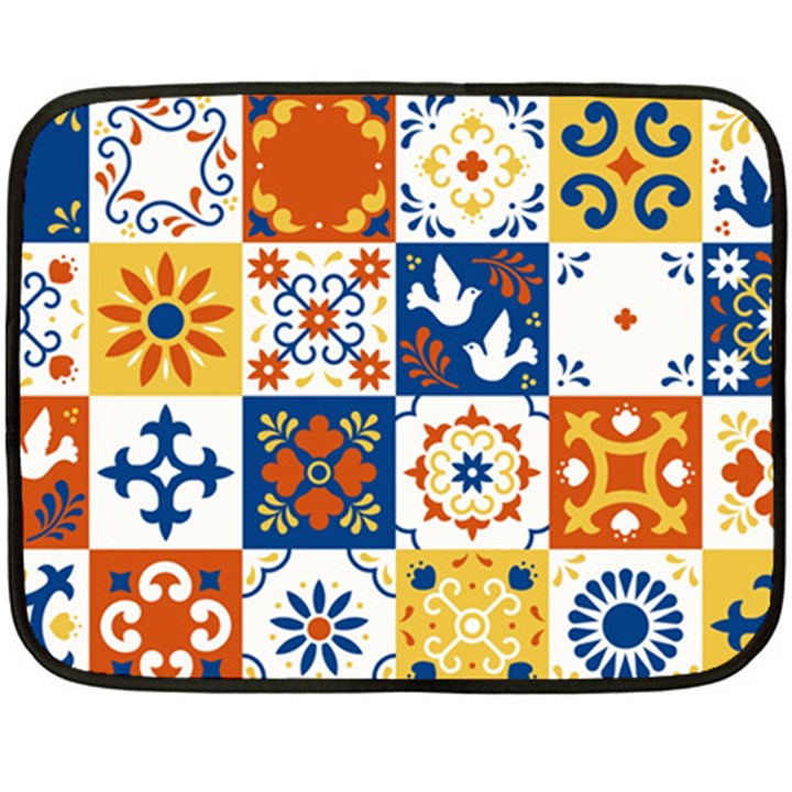 Mexican-talavera-pattern-ceramic-tiles-with-flower-leaves-bird-ornaments-traditional-majolica-style- Two Sides Fleece Blanket (Mini)