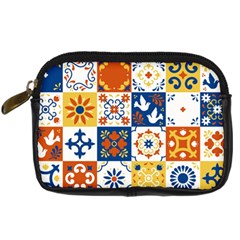 Mexican-talavera-pattern-ceramic-tiles-with-flower-leaves-bird-ornaments-traditional-majolica-style- Digital Camera Leather Case by uniart180623