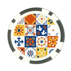 Mexican-talavera-pattern-ceramic-tiles-with-flower-leaves-bird-ornaments-traditional-majolica-style- Poker Chip Card Guard (10 Pack) by uniart180623