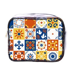 Mexican-talavera-pattern-ceramic-tiles-with-flower-leaves-bird-ornaments-traditional-majolica-style- Mini Toiletries Bag (one Side) by uniart180623