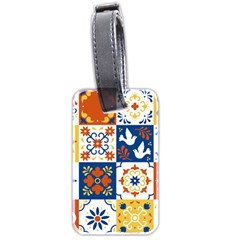 Mexican-talavera-pattern-ceramic-tiles-with-flower-leaves-bird-ornaments-traditional-majolica-style- Luggage Tag (two Sides) by uniart180623