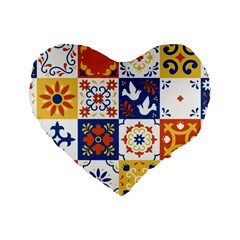 Mexican-talavera-pattern-ceramic-tiles-with-flower-leaves-bird-ornaments-traditional-majolica-style- Standard 16  Premium Heart Shape Cushions