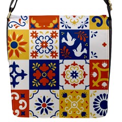 Mexican-talavera-pattern-ceramic-tiles-with-flower-leaves-bird-ornaments-traditional-majolica-style- Flap Closure Messenger Bag (s) by uniart180623