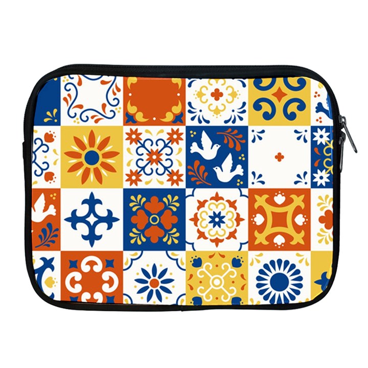 Mexican-talavera-pattern-ceramic-tiles-with-flower-leaves-bird-ornaments-traditional-majolica-style- Apple iPad 2/3/4 Zipper Cases