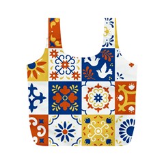 Mexican-talavera-pattern-ceramic-tiles-with-flower-leaves-bird-ornaments-traditional-majolica-style- Full Print Recycle Bag (m) by uniart180623