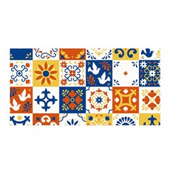 Mexican-talavera-pattern-ceramic-tiles-with-flower-leaves-bird-ornaments-traditional-majolica-style- Satin Wrap 35  X 70  by uniart180623