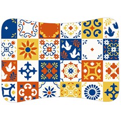 Mexican-talavera-pattern-ceramic-tiles-with-flower-leaves-bird-ornaments-traditional-majolica-style- Velour Seat Head Rest Cushion by uniart180623