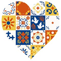 Mexican-talavera-pattern-ceramic-tiles-with-flower-leaves-bird-ornaments-traditional-majolica-style- Wooden Puzzle Heart by uniart180623