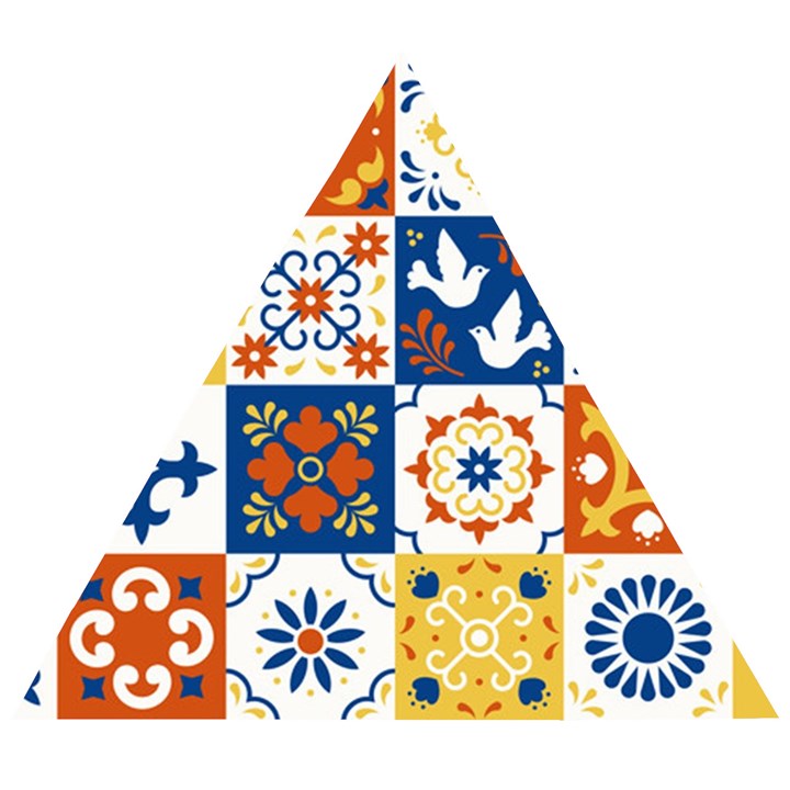 Mexican-talavera-pattern-ceramic-tiles-with-flower-leaves-bird-ornaments-traditional-majolica-style- Wooden Puzzle Triangle