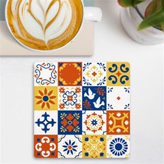 Mexican-talavera-pattern-ceramic-tiles-with-flower-leaves-bird-ornaments-traditional-majolica-style- Uv Print Square Tile Coaster  by uniart180623