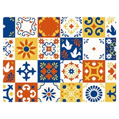 Mexican-talavera-pattern-ceramic-tiles-with-flower-leaves-bird-ornaments-traditional-majolica-style- Two Sides Premium Plush Fleece Blanket (extra Small)