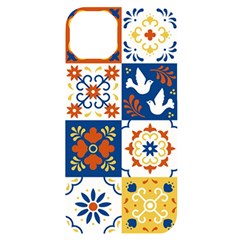 Mexican-talavera-pattern-ceramic-tiles-with-flower-leaves-bird-ornaments-traditional-majolica-style- Iphone 14 Plus Black Uv Print Case by uniart180623