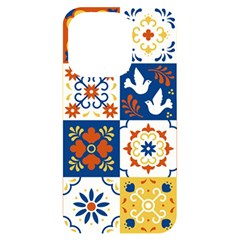 Mexican-talavera-pattern-ceramic-tiles-with-flower-leaves-bird-ornaments-traditional-majolica-style- Iphone 14 Pro Black Uv Print Case by uniart180623