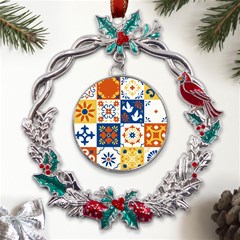 Mexican-talavera-pattern-ceramic-tiles-with-flower-leaves-bird-ornaments-traditional-majolica-style- Metal X mas Wreath Holly Leaf Ornament by uniart180623