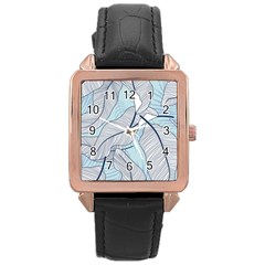 Tropical Flower Seamless Pattern Rose Gold Leather Watch  by uniart180623