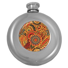 Bright-seamless-pattern-with-paisley-mehndi-elements-hand-drawn-wallpaper-with-floral-traditional Round Hip Flask (5 Oz) by uniart180623