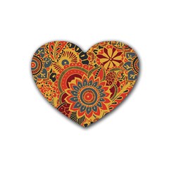 Bright-seamless-pattern-with-paisley-mehndi-elements-hand-drawn-wallpaper-with-floral-traditional Rubber Heart Coaster (4 Pack) by uniart180623