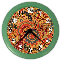 Bright-seamless-pattern-with-paisley-mehndi-elements-hand-drawn-wallpaper-with-floral-traditional Color Wall Clock by uniart180623