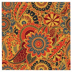 Bright-seamless-pattern-with-paisley-mehndi-elements-hand-drawn-wallpaper-with-floral-traditional Wooden Puzzle Square by uniart180623