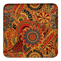 Bright-seamless-pattern-with-paisley-mehndi-elements-hand-drawn-wallpaper-with-floral-traditional Square Glass Fridge Magnet (4 Pack) by uniart180623