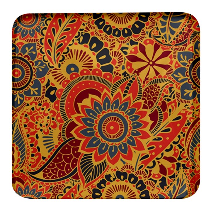 Bright-seamless-pattern-with-paisley-mehndi-elements-hand-drawn-wallpaper-with-floral-traditional Square Glass Fridge Magnet (4 pack)