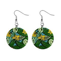 Seamless-pattern-with-cucumber-slice-flower-colorful-hand-drawn-background-with-vegetables-wallpaper Mini Button Earrings by uniart180623