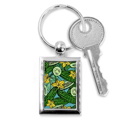 Seamless-pattern-with-cucumber-slice-flower-colorful-hand-drawn-background-with-vegetables-wallpaper Key Chain (rectangle) by uniart180623