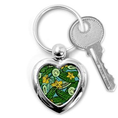 Seamless-pattern-with-cucumber-slice-flower-colorful-hand-drawn-background-with-vegetables-wallpaper Key Chain (heart) by uniart180623