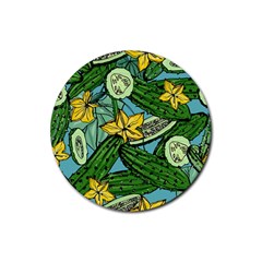 Seamless-pattern-with-cucumber-slice-flower-colorful-hand-drawn-background-with-vegetables-wallpaper Rubber Coaster (round) by uniart180623