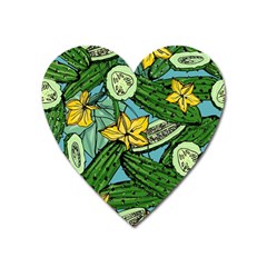 Seamless-pattern-with-cucumber-slice-flower-colorful-hand-drawn-background-with-vegetables-wallpaper Heart Magnet by uniart180623