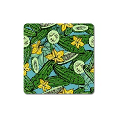 Seamless-pattern-with-cucumber-slice-flower-colorful-hand-drawn-background-with-vegetables-wallpaper Square Magnet by uniart180623