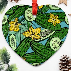 Seamless-pattern-with-cucumber-slice-flower-colorful-hand-drawn-background-with-vegetables-wallpaper Heart Ornament (two Sides) by uniart180623