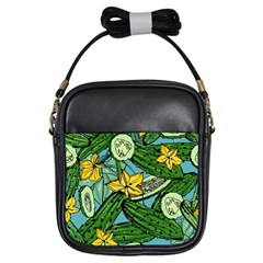 Seamless-pattern-with-cucumber-slice-flower-colorful-hand-drawn-background-with-vegetables-wallpaper Girls Sling Bag by uniart180623