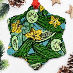 Seamless-pattern-with-cucumber-slice-flower-colorful-hand-drawn-background-with-vegetables-wallpaper Snowflake Ornament (two Sides) by uniart180623