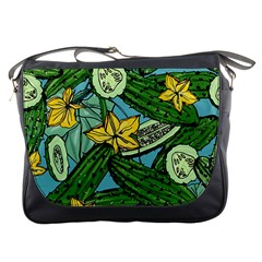 Seamless-pattern-with-cucumber-slice-flower-colorful-hand-drawn-background-with-vegetables-wallpaper Messenger Bag by uniart180623