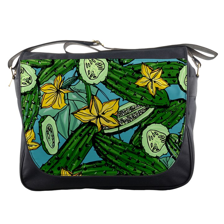 Seamless-pattern-with-cucumber-slice-flower-colorful-hand-drawn-background-with-vegetables-wallpaper Messenger Bag