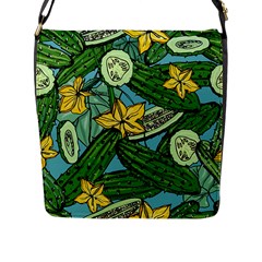 Seamless-pattern-with-cucumber-slice-flower-colorful-hand-drawn-background-with-vegetables-wallpaper Flap Closure Messenger Bag (l) by uniart180623