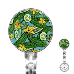 Seamless-pattern-with-cucumber-slice-flower-colorful-hand-drawn-background-with-vegetables-wallpaper Stainless Steel Nurses Watch by uniart180623