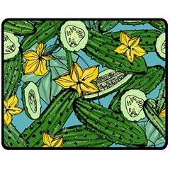 Seamless-pattern-with-cucumber-slice-flower-colorful-hand-drawn-background-with-vegetables-wallpaper Two Sides Fleece Blanket (medium) by uniart180623