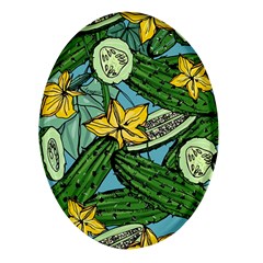 Seamless-pattern-with-cucumber-slice-flower-colorful-hand-drawn-background-with-vegetables-wallpaper Oval Glass Fridge Magnet (4 Pack) by uniart180623