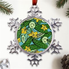 Seamless-pattern-with-cucumber-slice-flower-colorful-hand-drawn-background-with-vegetables-wallpaper Metal Large Snowflake Ornament by uniart180623